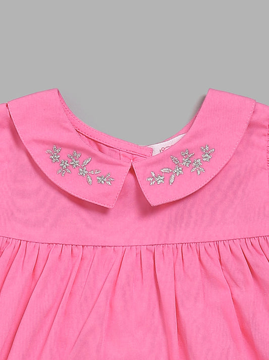 HOP Baby Pink Floral Embroidered Tiered Dress