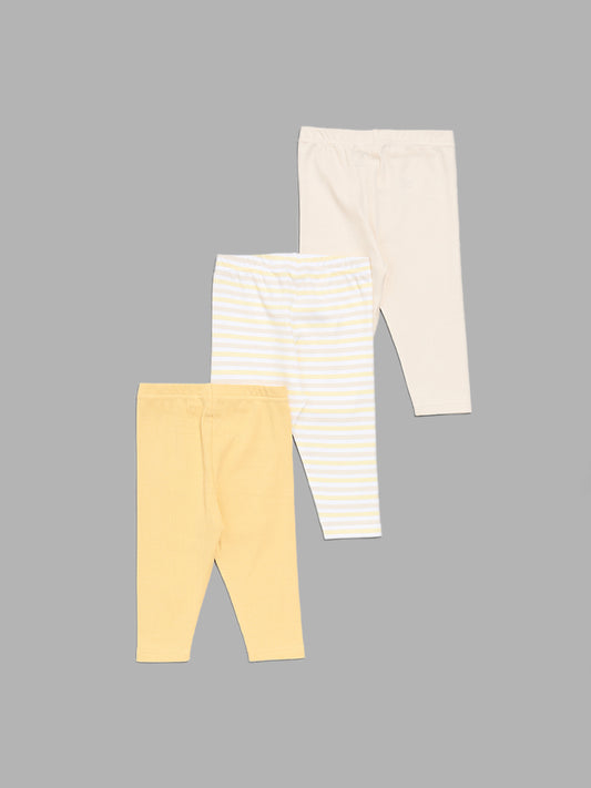 HOP Baby Yellow Plain & Printed Assorted Pants - Pack of 3