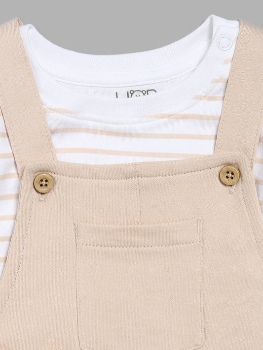 HOP Baby Stripe T-Shirt & Animal Print Light Beige Dungaree