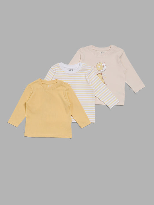 HOP Baby Yellow Printed T-Shirts - Pack of 3