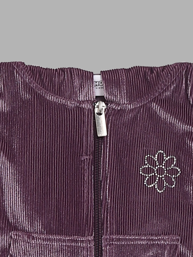 HOP Kids Dark Purple Corduroy Hoodie Zipper Sweatshirt