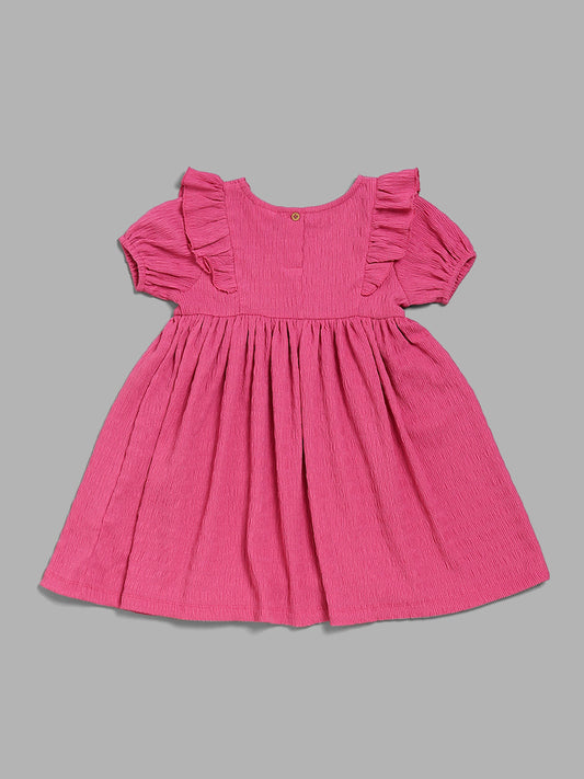HOP Kids Pink Floral Embroidered Gathered Dress