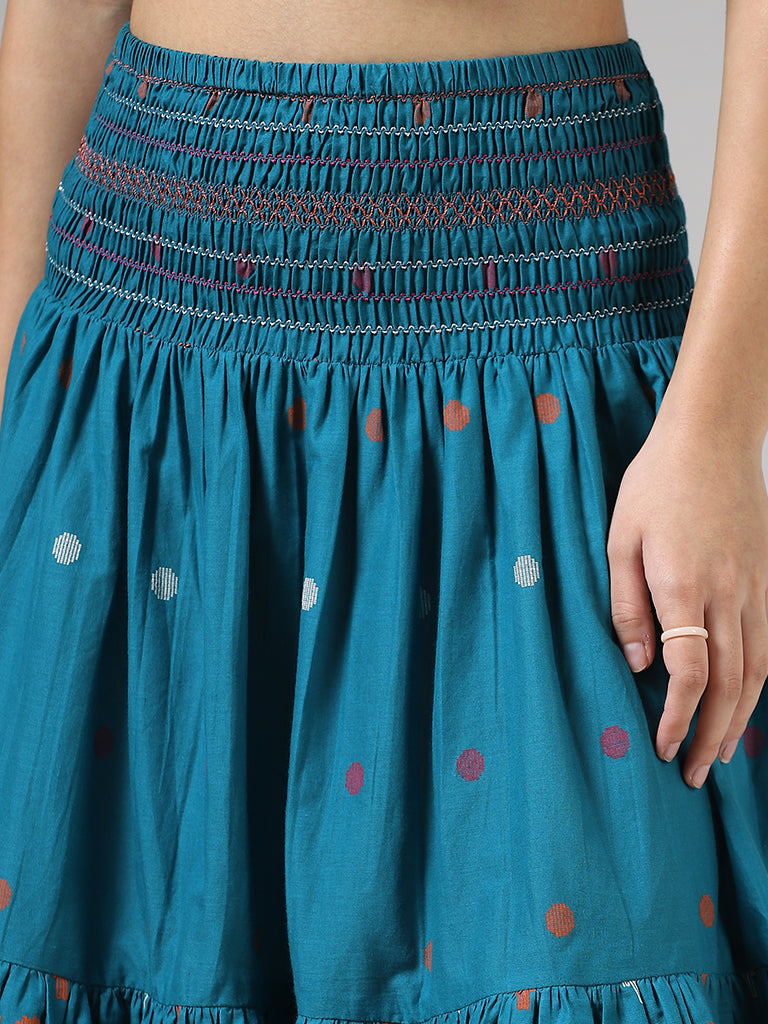 Bombay Paisley Blue Printed Smocked Skirt