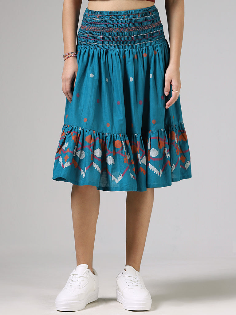 Bombay Paisley Blue Printed Smocked Skirt