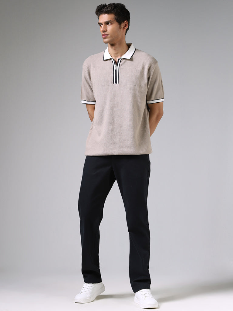 Ascot Beige Textured Relaxed Fit Polo T-Shirt