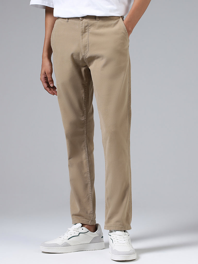Nuon Solid Beige Skinny Fit Chinos