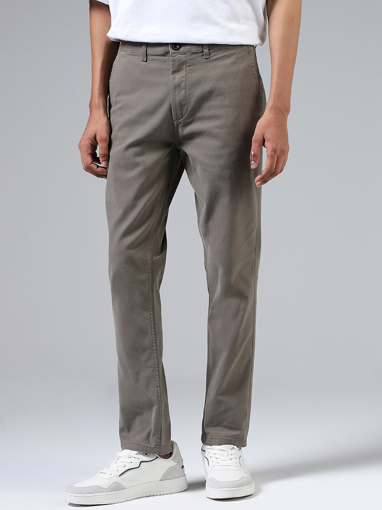 Nuon Solid Olive Cotton Skinny Fit Chinos
