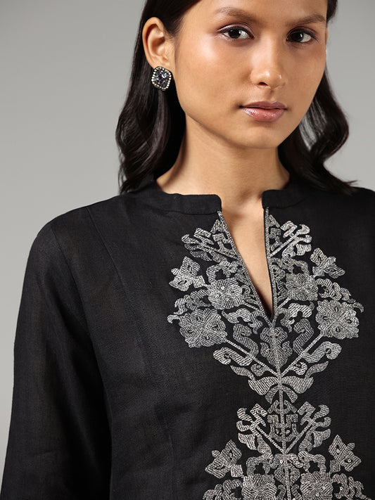 Zuba Black Zari Embroidered Kurta