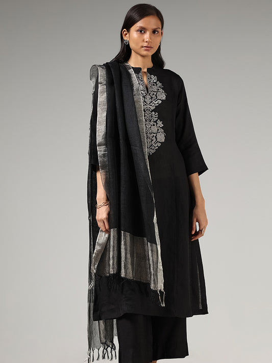 Zuba Black Zari Embroidered Kurta