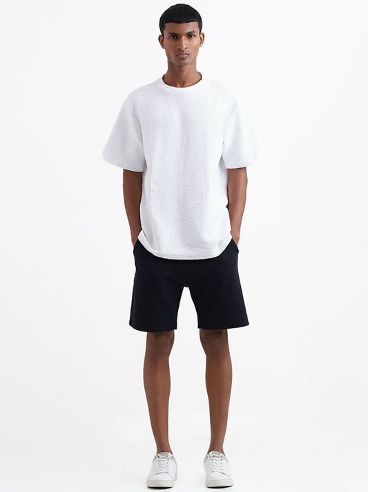 ETA Navy Cotton Slim-Fit Mid-Rise Shorts