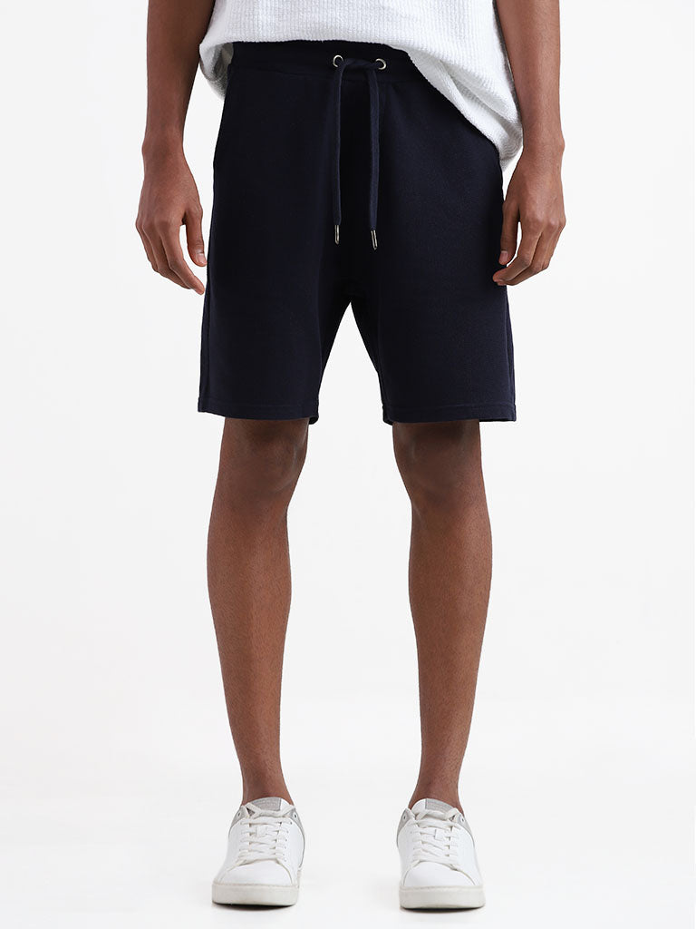 ETA Navy Cotton Slim Fit Shorts