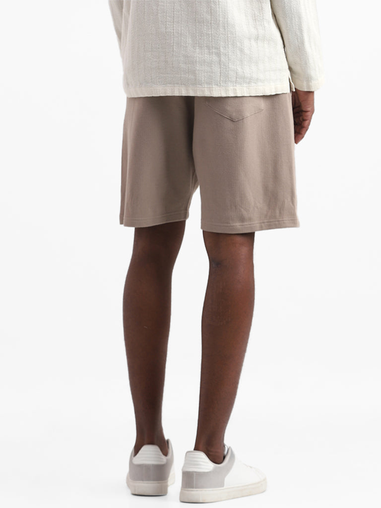 ETA Brown Solid Cotton Slim Fit Shorts