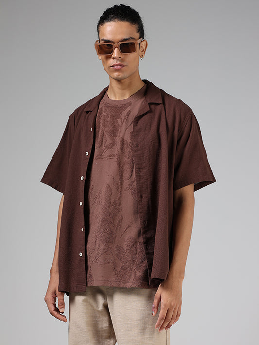 ETA Coco Brown Floral-Textured Cotton Blend Slim-Fit T-Shirt