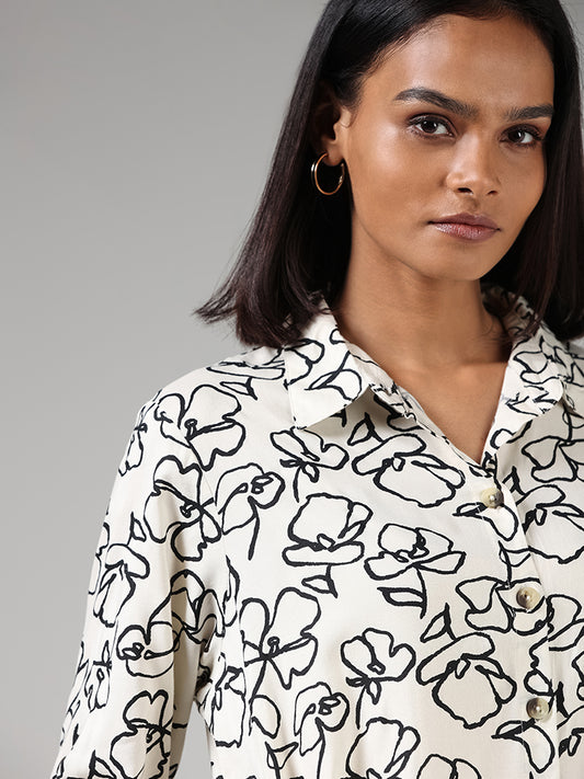 Utsa White Floral Printed Shirt Kurta