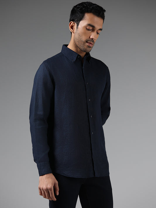 Ascot Solid Navy Relaxed Fit Shirt