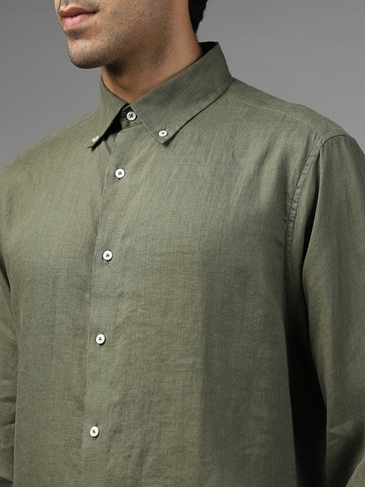 Ascot Solid Olive Green Relaxed Fit Shirt