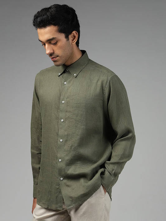 Ascot Solid Olive Green Relaxed Fit Shirt