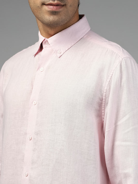 Ascot Solid Light Pink Relaxed-Fit Linen Shirt