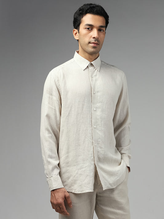 Ascot Solid Off White Relaxed Fit Linen Shirt