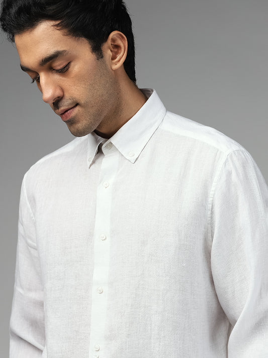 Ascot Solid White Relaxed-Fit Linen Shirt