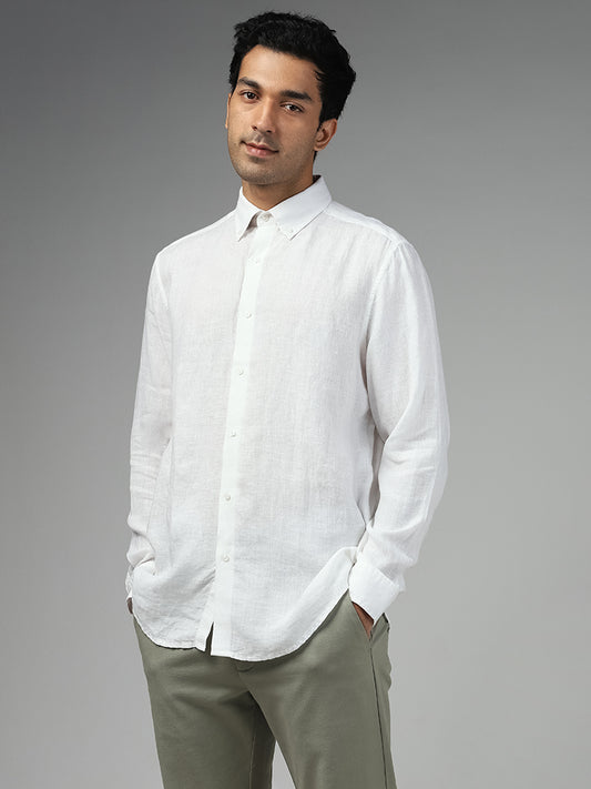 Ascot Solid White Relaxed Fit Linen Shirt