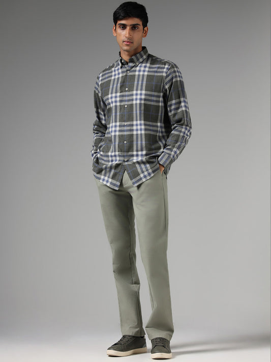 Ascot Olive Checked Cotton Blend Relaxed Fit Shirt