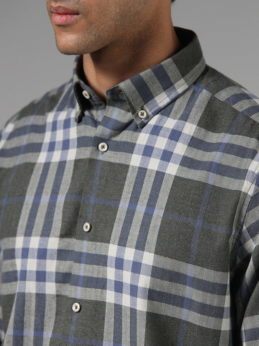 Ascot Olive Checked Cotton Blend Relaxed-Fit Shirt