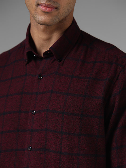 Ascot Wine Graph Checked Relaxed Fit Shirt