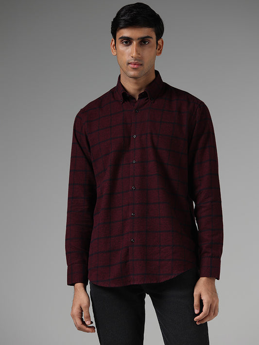 Ascot Wine Graph Checked Relaxed Fit Shirt