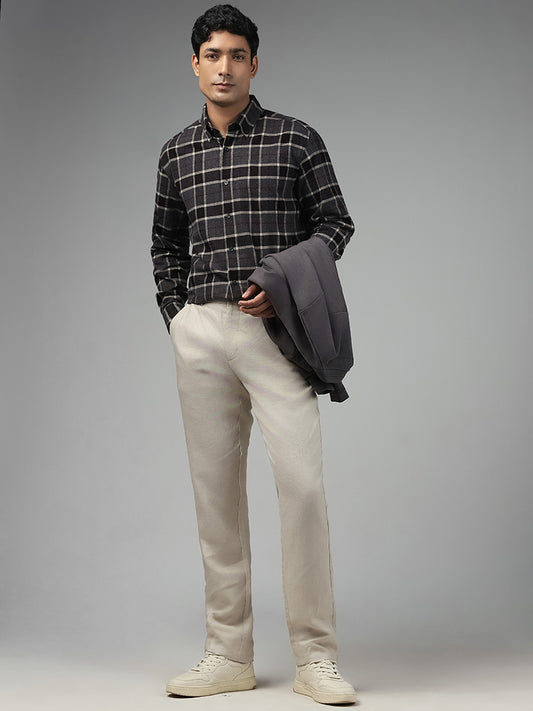 Ascot Charcoal Checked Cotton Blend Relaxed Fit Shirt
