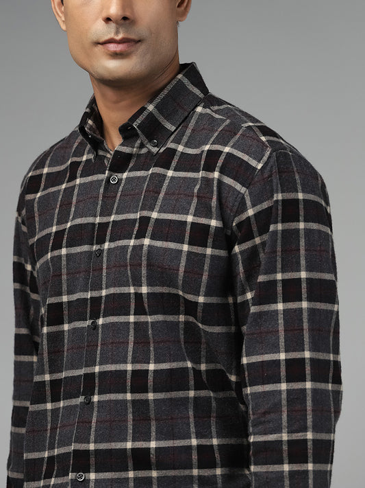 Ascot Charcoal Checked Cotton Blend Relaxed Fit Shirt