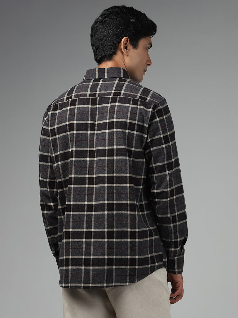 Ascot Charcoal Checked Cotton Blend Relaxed-Fit Shirt