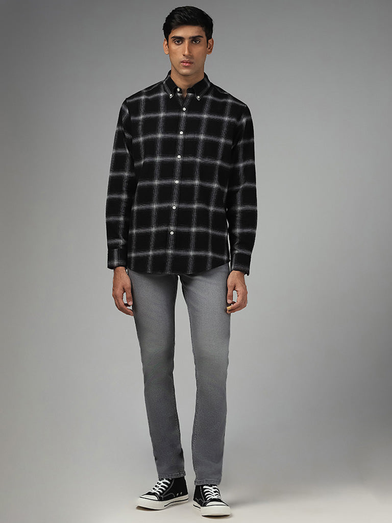 WES Casuals Black Checked Relaxed Fit Shirt
