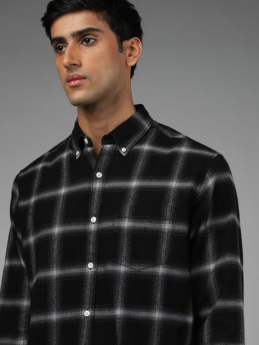 WES Casuals Black Checked Cotton Relaxed Fit Shirt