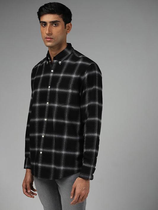 WES Casuals Black Checked Cotton Relaxed-Fit Shirt