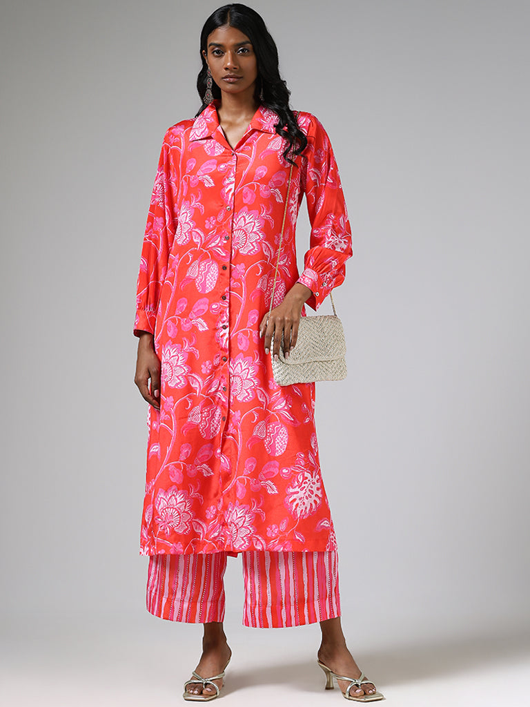 Buy Pink Floral Print Kurta & Straight Pants Co-ord Set Online - Shop for W
