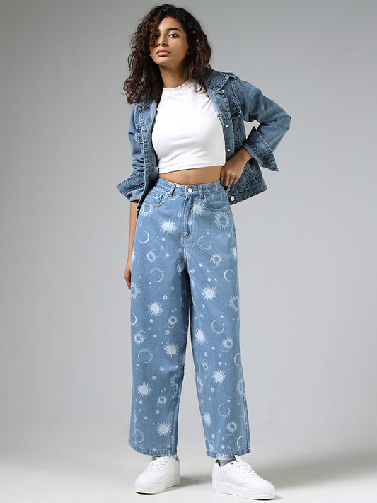 Nuon Mid Blue Wide Leg - Fit Mid Rise Jeans