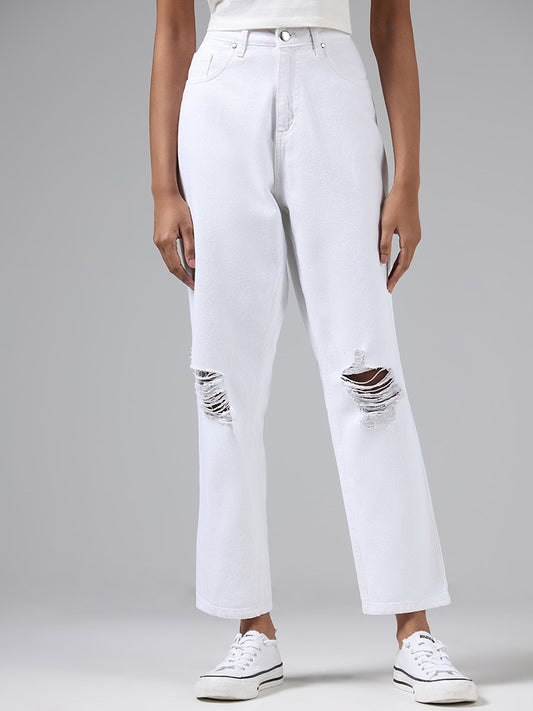 Nuon White Ripped High Waist Jeans