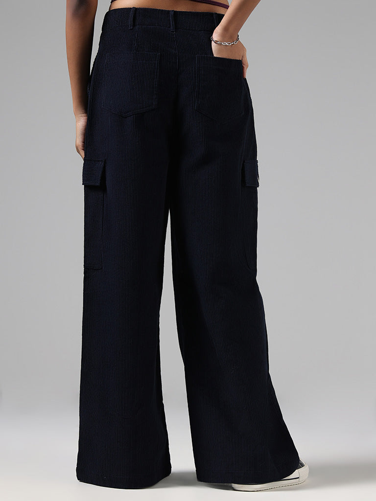 Nuon Solid Navy Blue Corduroy Pants