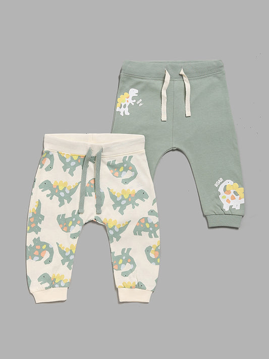 HOP Baby Multicolour Dinosaur Printed Joggers - Pack of 2