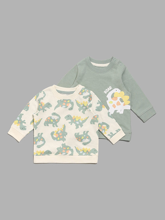 HOP Baby Dino Printed Multicolour T-Shirt - Pack of 2
