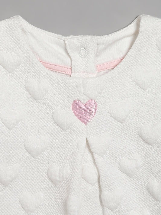 HOP Baby Heart Patterned White Top with Plain Pink Pants