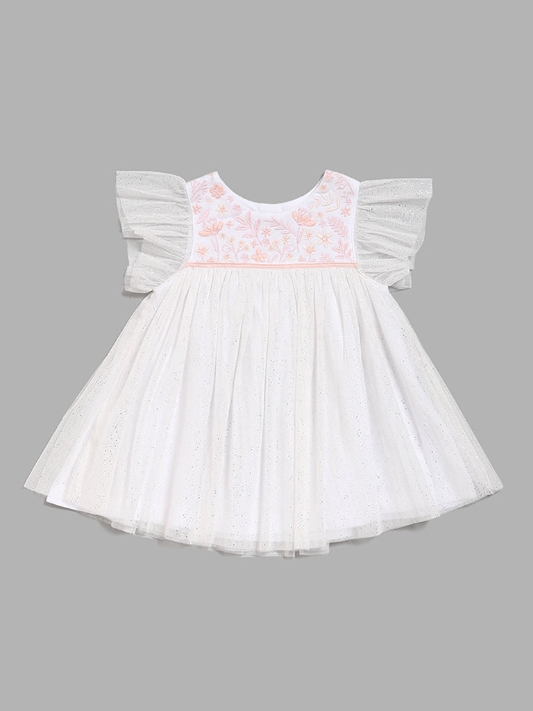 HOP Baby Floral Embroidered White A-Line Dress