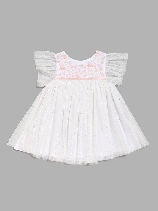 HOP Baby White Floral Embroidered A-Line Dress