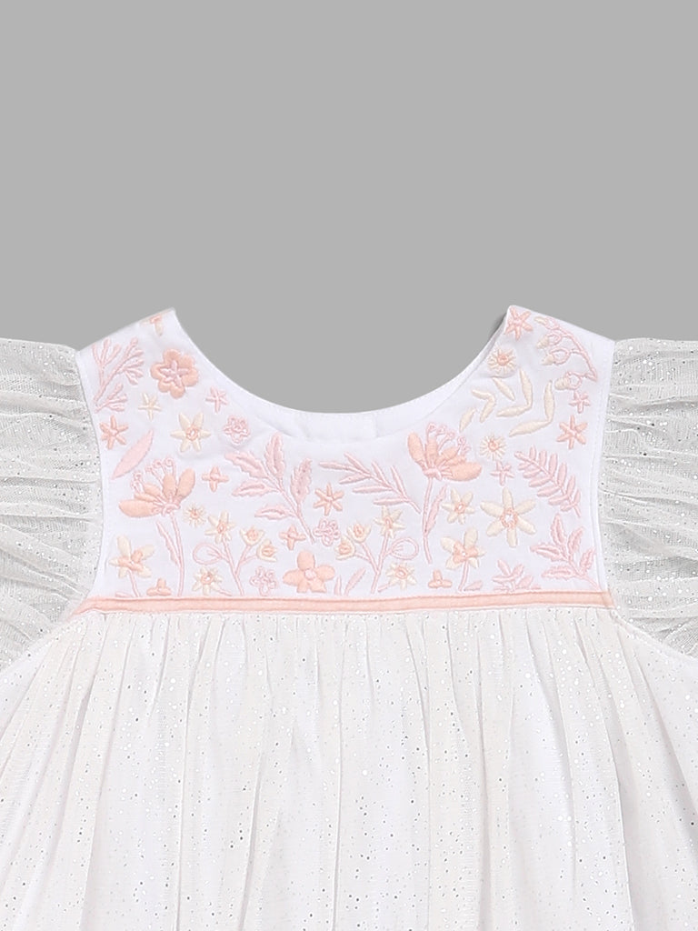 HOP Baby Floral Embroidered White A-Line Dress