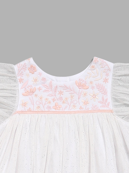 HOP Baby White Floral Embroidered A-Line Dress