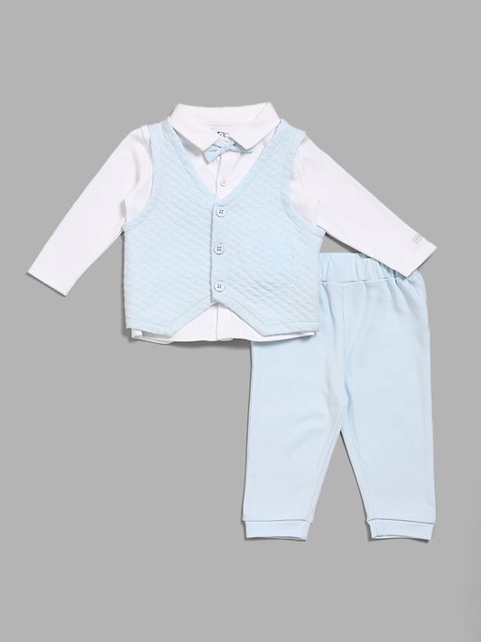 HOP Baby Blue Shirt, Waistcoat, Pant and Bow Set