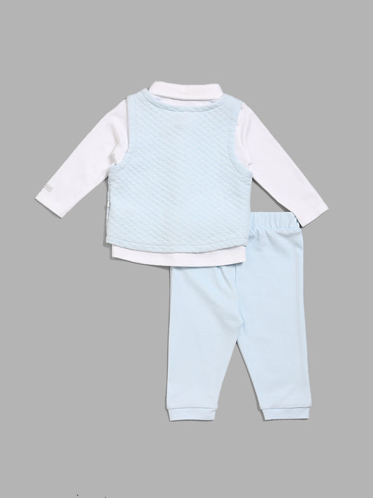 HOP Baby Blue Shirt, Waistcoat, Pant and Bow Set