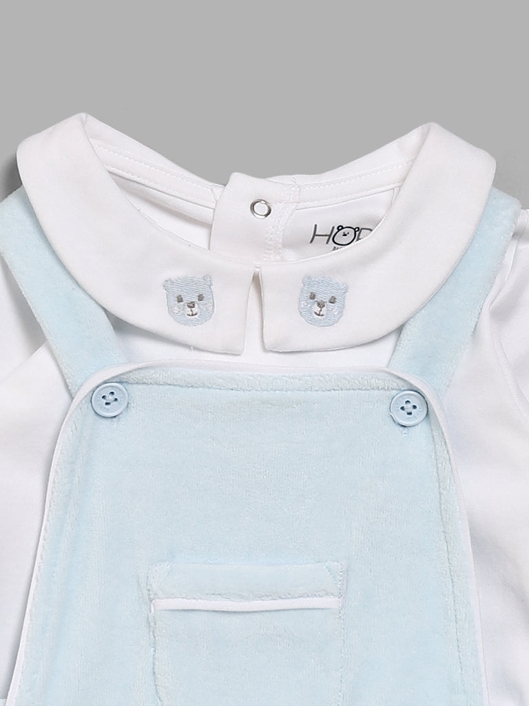 HOP Baby Blue Bear Embroidery T-Shirt & Dungaree Shorts Set