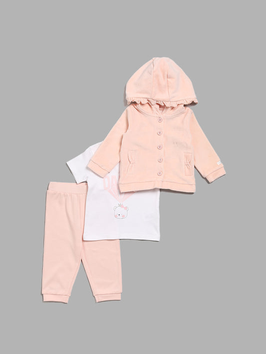 HOP Baby Peach T-Shirt, Pants and Cardigan Set